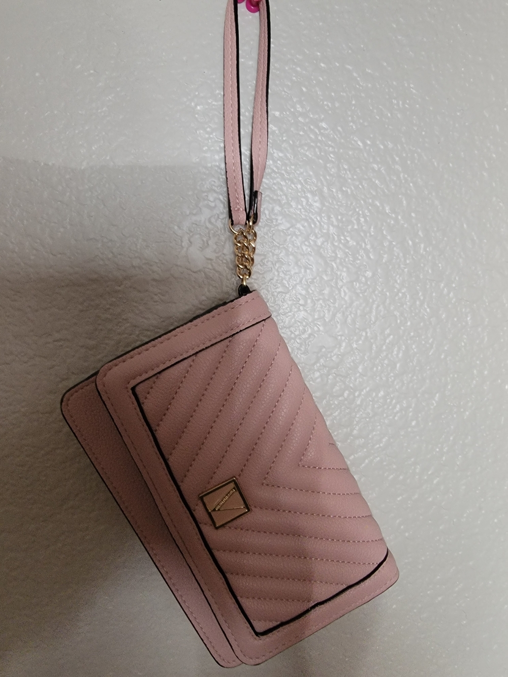 Victoria's Secret Blush Pink Quilted Wristlet with Gold Accent